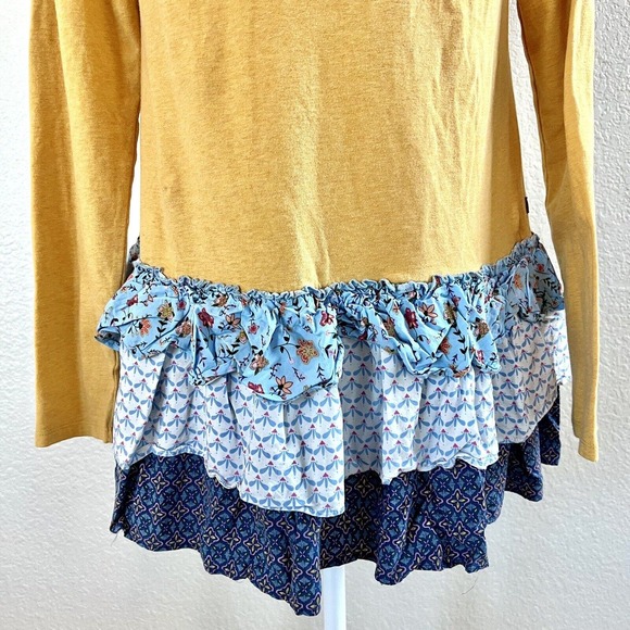 Matilda Jane Weekend Vibes Sz Small Yellow Mixed Floral Tiered Ruffle Hem Shirt - Picture 5 of 14